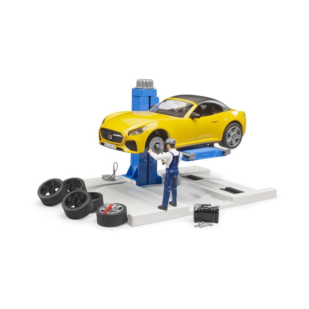 Bruder 62112 – bworld PKW Service Center inkl. BRUDER Roadster (1:16)