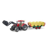 Bruder 03198 - Case IH Optum 300CVX mit Frontlader und Ballentransportanhänger mit 8 Rundballen