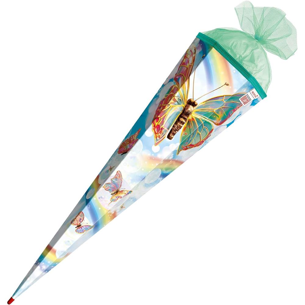 Roth Schultüte Rainbow Butterfly, 85cm, eckig, Rot(h)-Spitze, Tüllverschluss