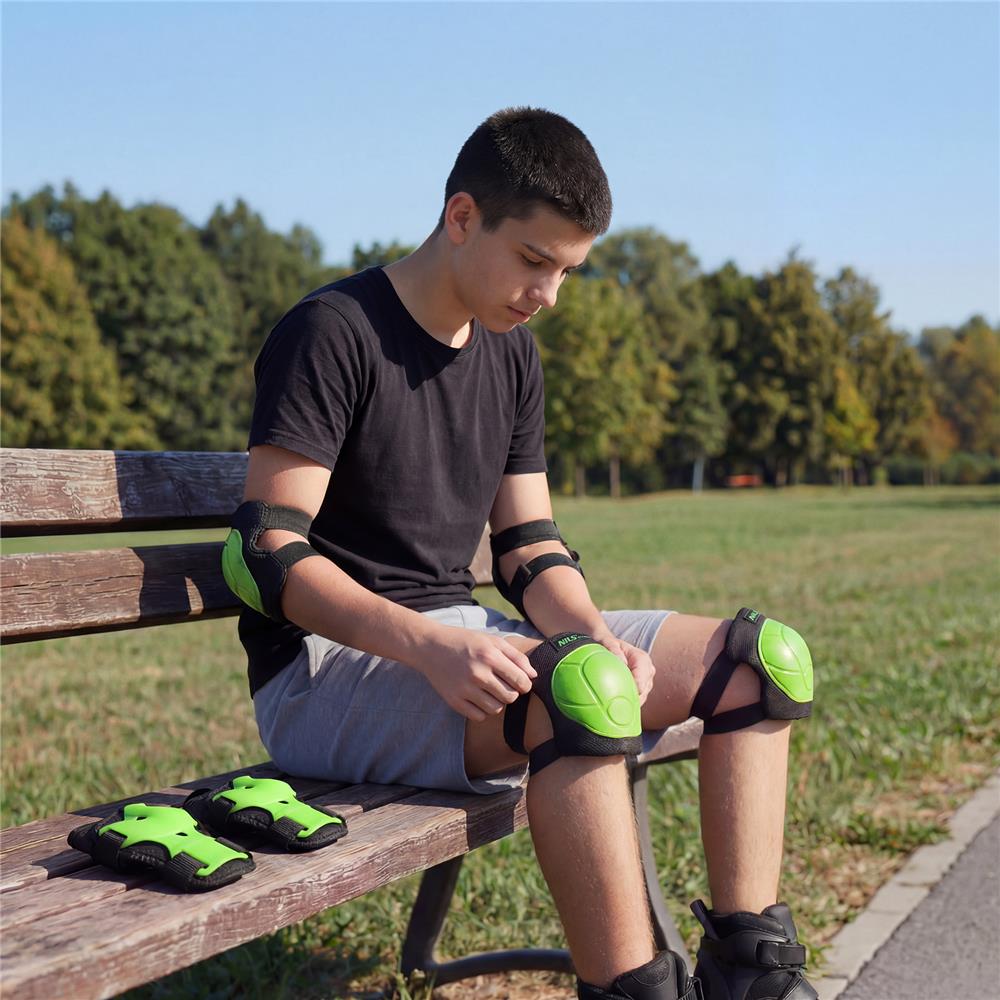NILS EXTREME H210 Schoner-Set, Schwarz-Grün, XS - Protektoren Handgelenk Ellenbogen Knie