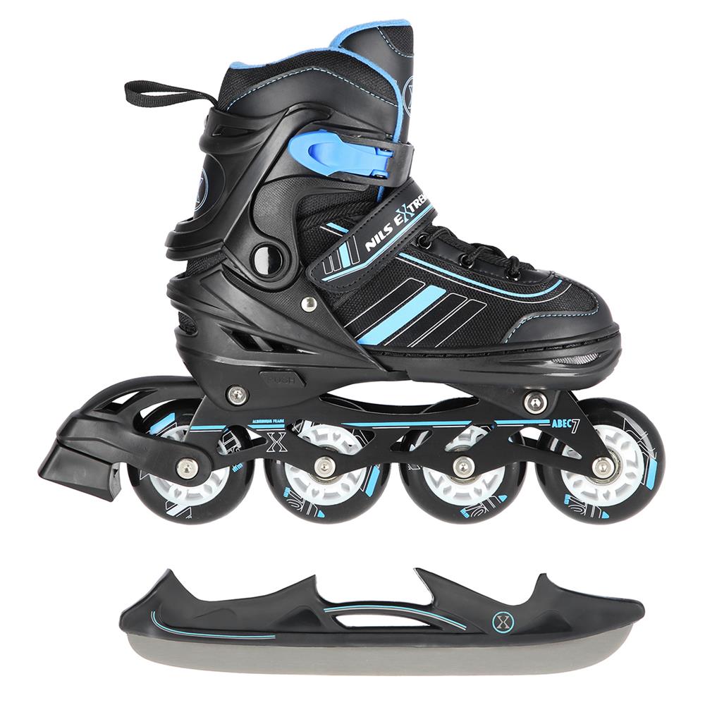2in1 Inliner Schlittschuhe Gr. 29-33, Schwarz-Blau, verstellbar | NILS EXTREME NH18191