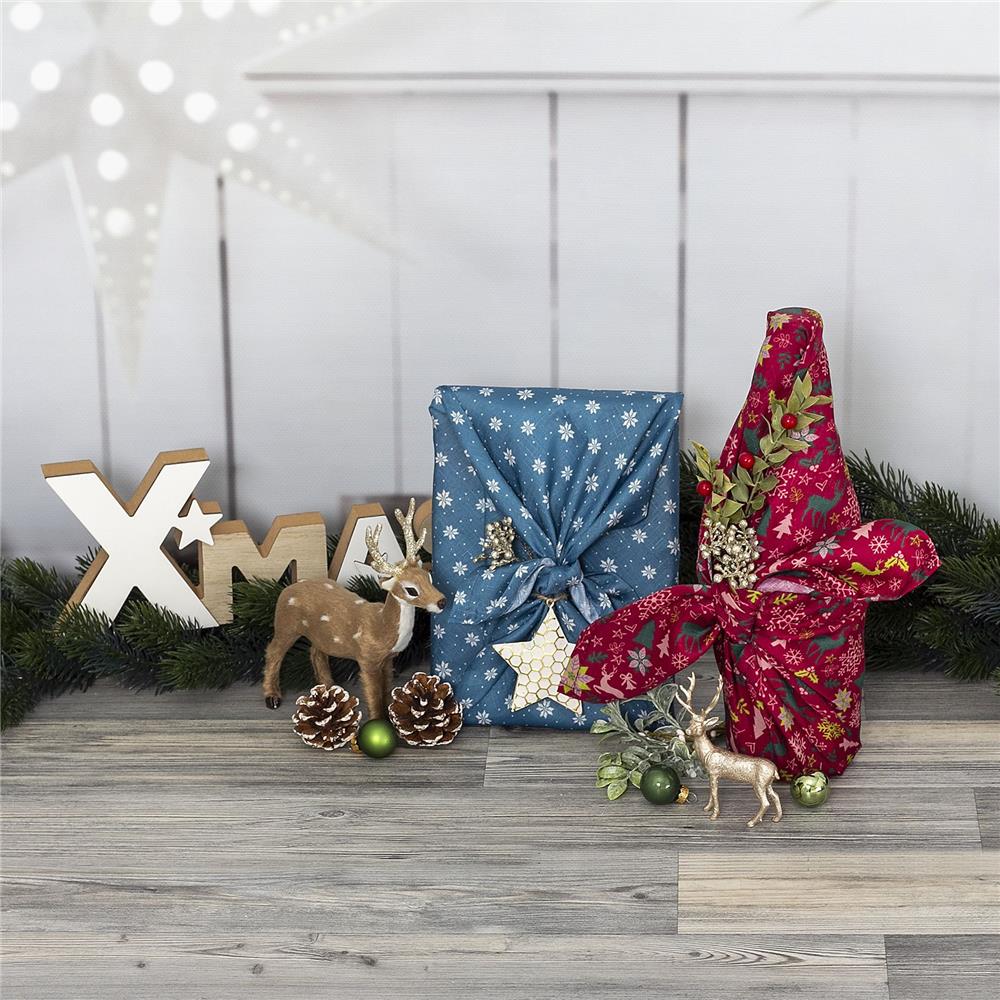 Roth Geschenktuch 3er Set X-Mas wiederverwendbar 2x 50 x 50 cm, 1x 80 x 80 cm