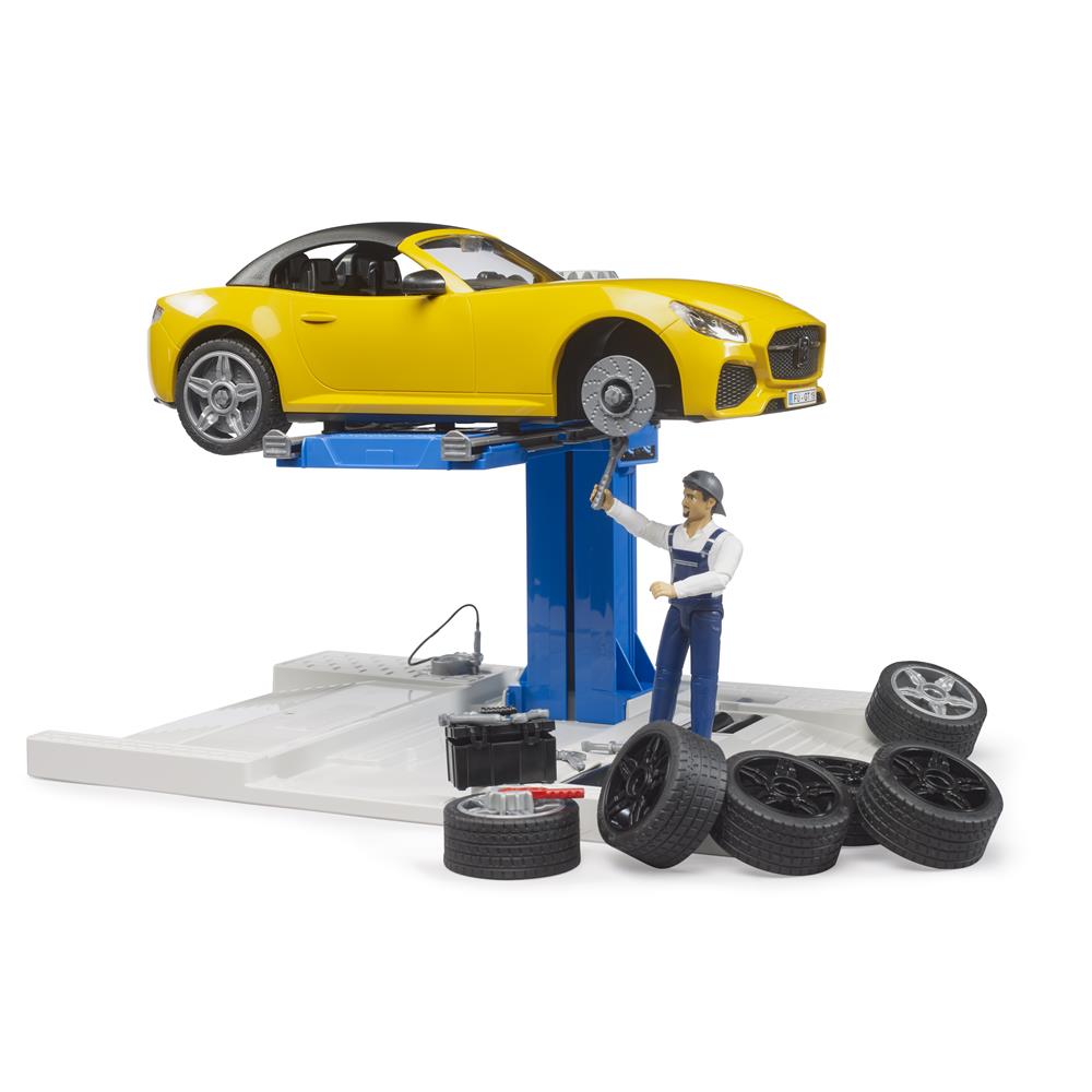 Bruder 62112 – bworld PKW Service Center inkl. BRUDER Roadster (1:16)