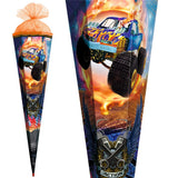 Roth Schultüte Monstertruck Fire, 85cm, eckig, Rot(h)-Spitze, Tüllverschluss