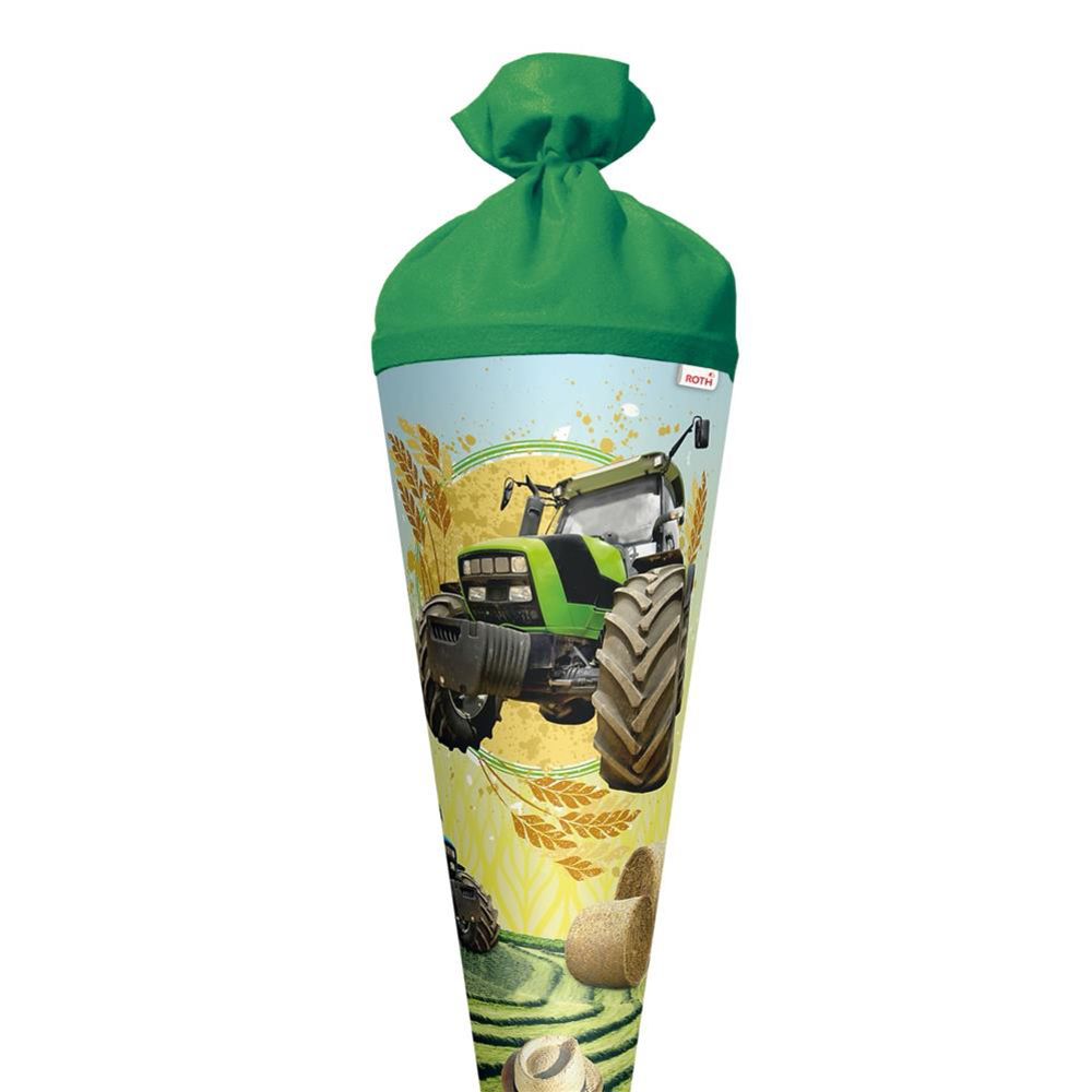 Roth Schultüte Traktor, 70cm, rund, Rot(h)-Spitze, Filzverschluss