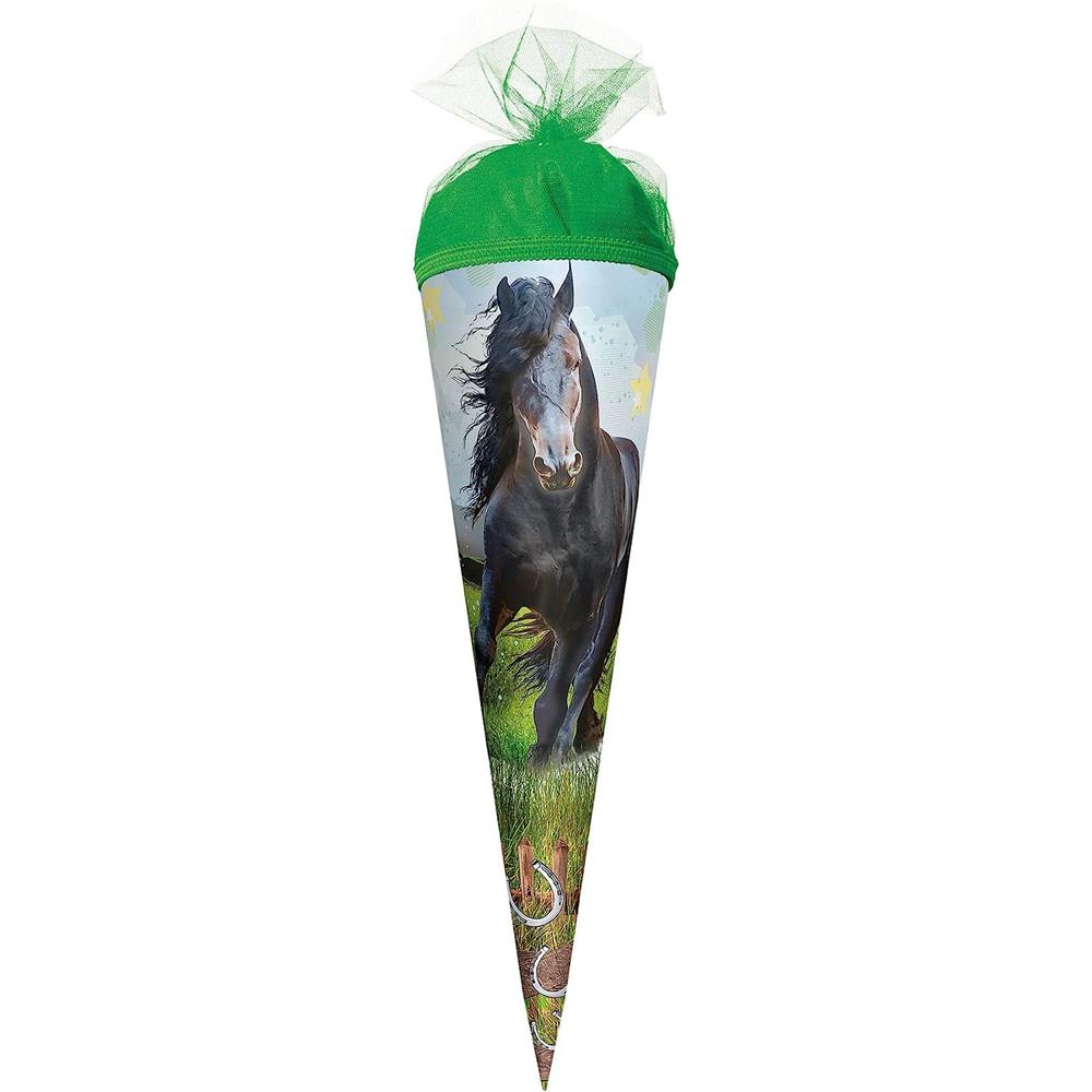 Roth Schultüte Power Pferd, 35cm, rund, Tüllverschluss