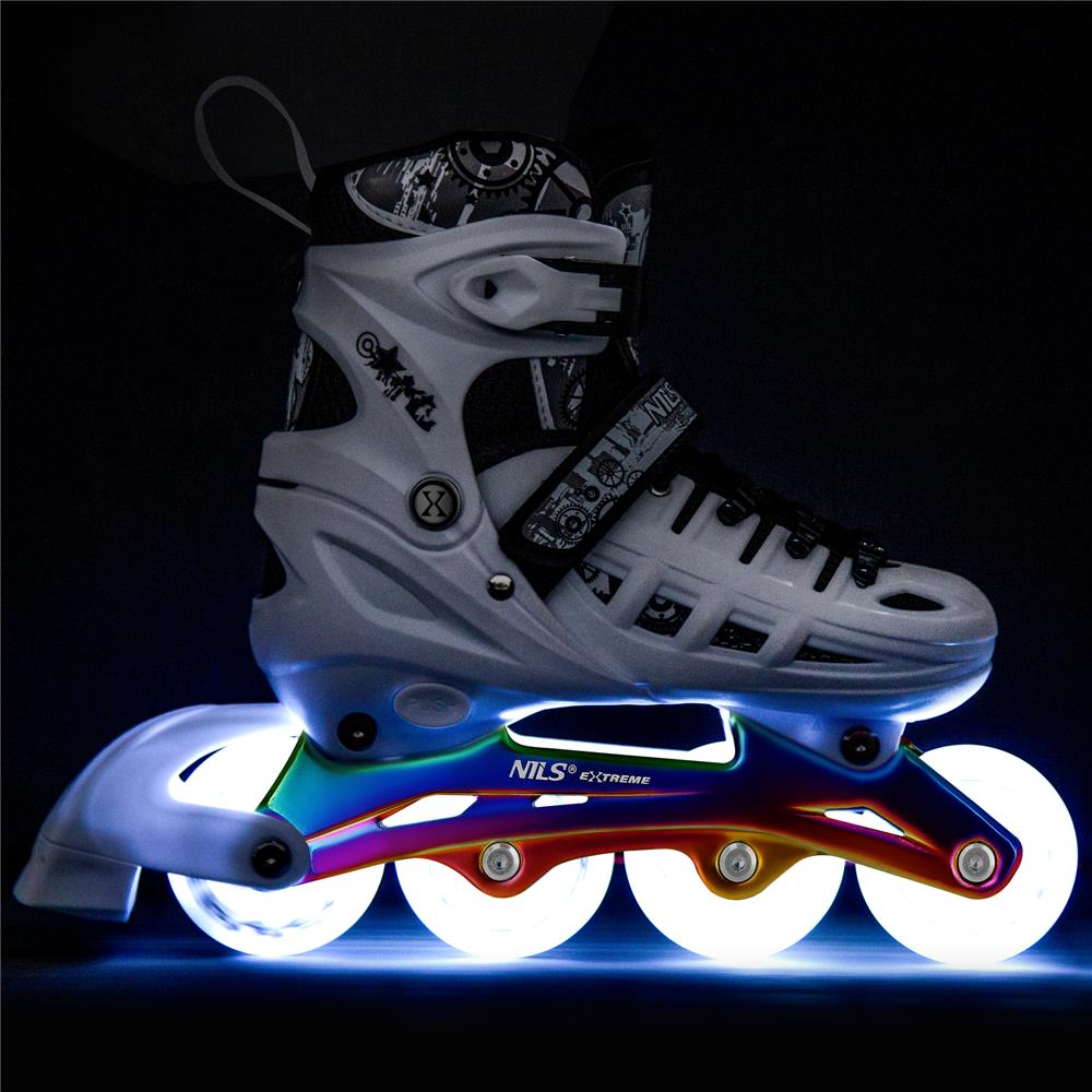 4in1 LED Inliner Schlittschuhe Rollschuhe Gr. 35-38, Weiß-Rainbow, verstellbar | NILS EXTREME NH10905