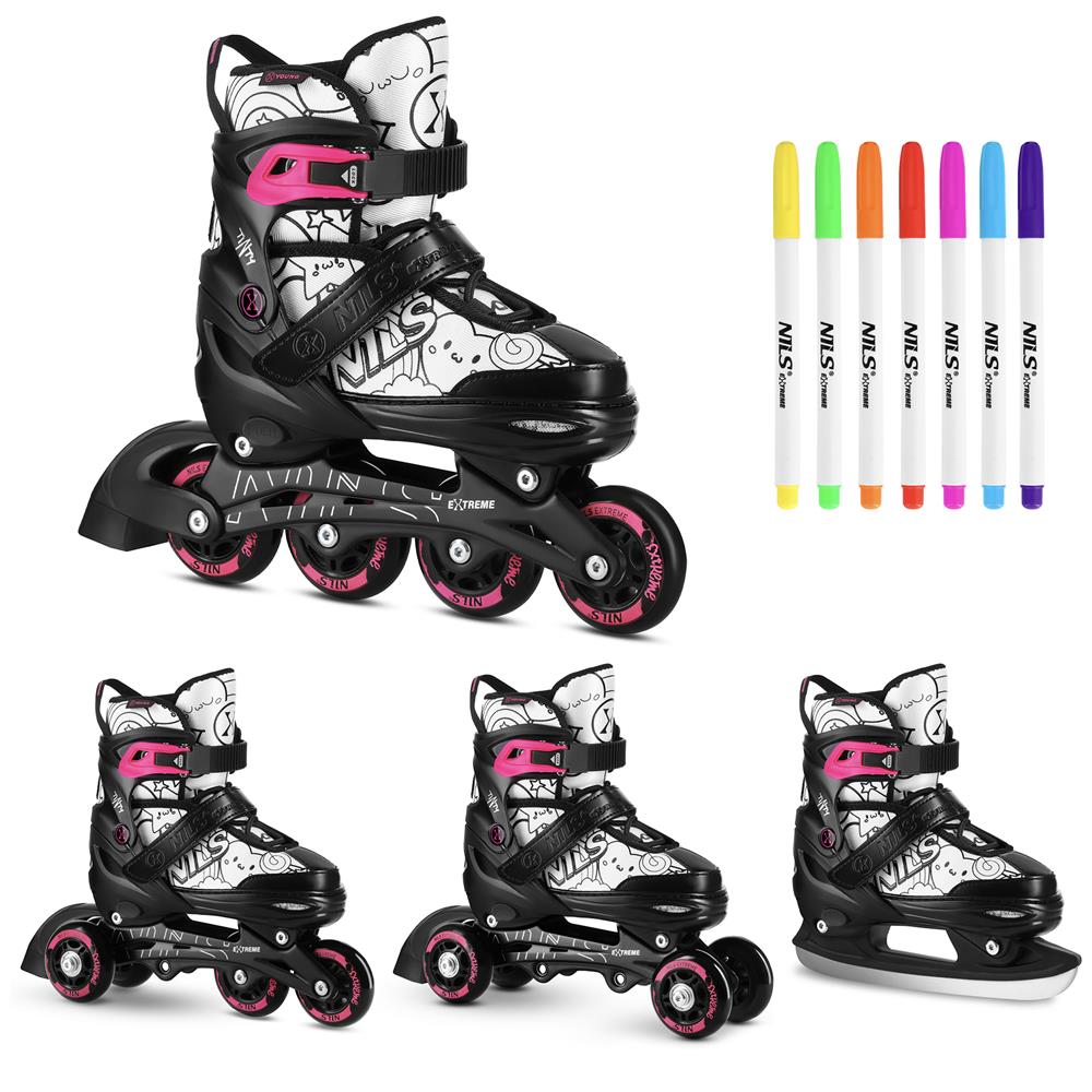 4in1 Inliner Schlittschuhe Rollschuhe Gr. 31-34, verstellbar | NILS EXTREME NH10907 TINTY