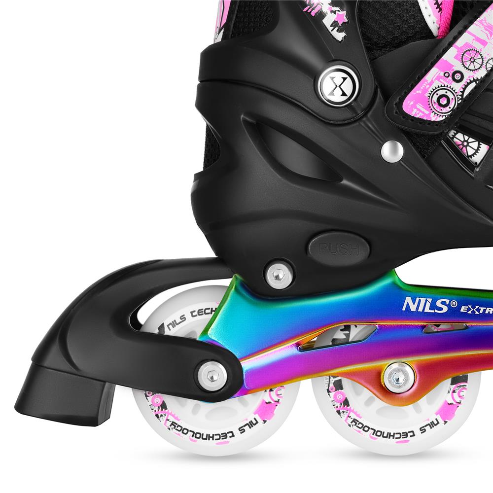 4in1 LED Inliner Schlittschuhe Rollschuhe Gr. 31-34, Pink-Rainbow, verstellbar | NILS EXTREME NH10905