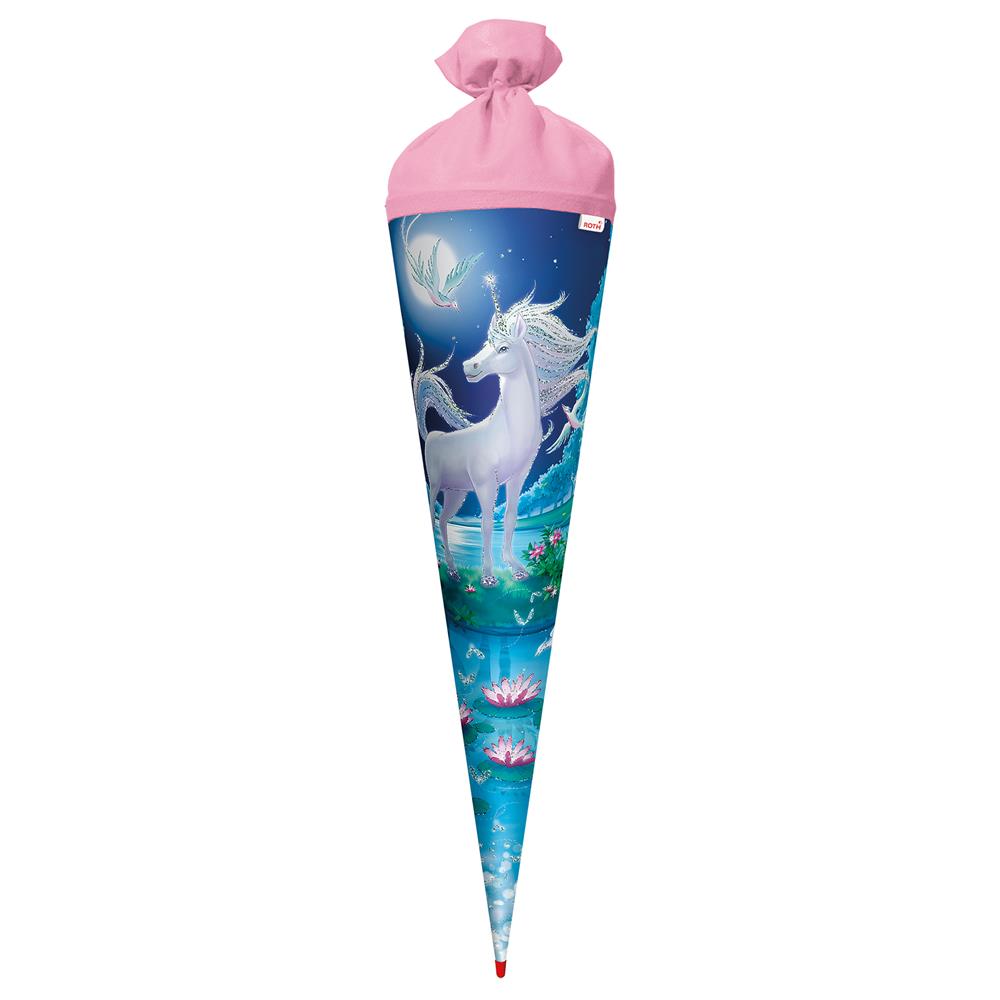 Roth Schultüte Mondscheineinhorn, 70cm, rund, Rot(h)-Spitze, Filzverschluss, Glitter