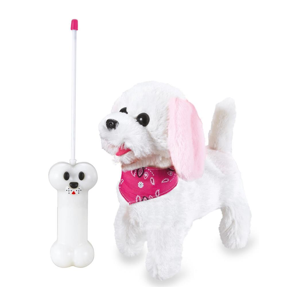 Jamara Lucky Plüschhund, weiß/rosa, 27MHz, ferngesteuerter Hund, bellt und läuft