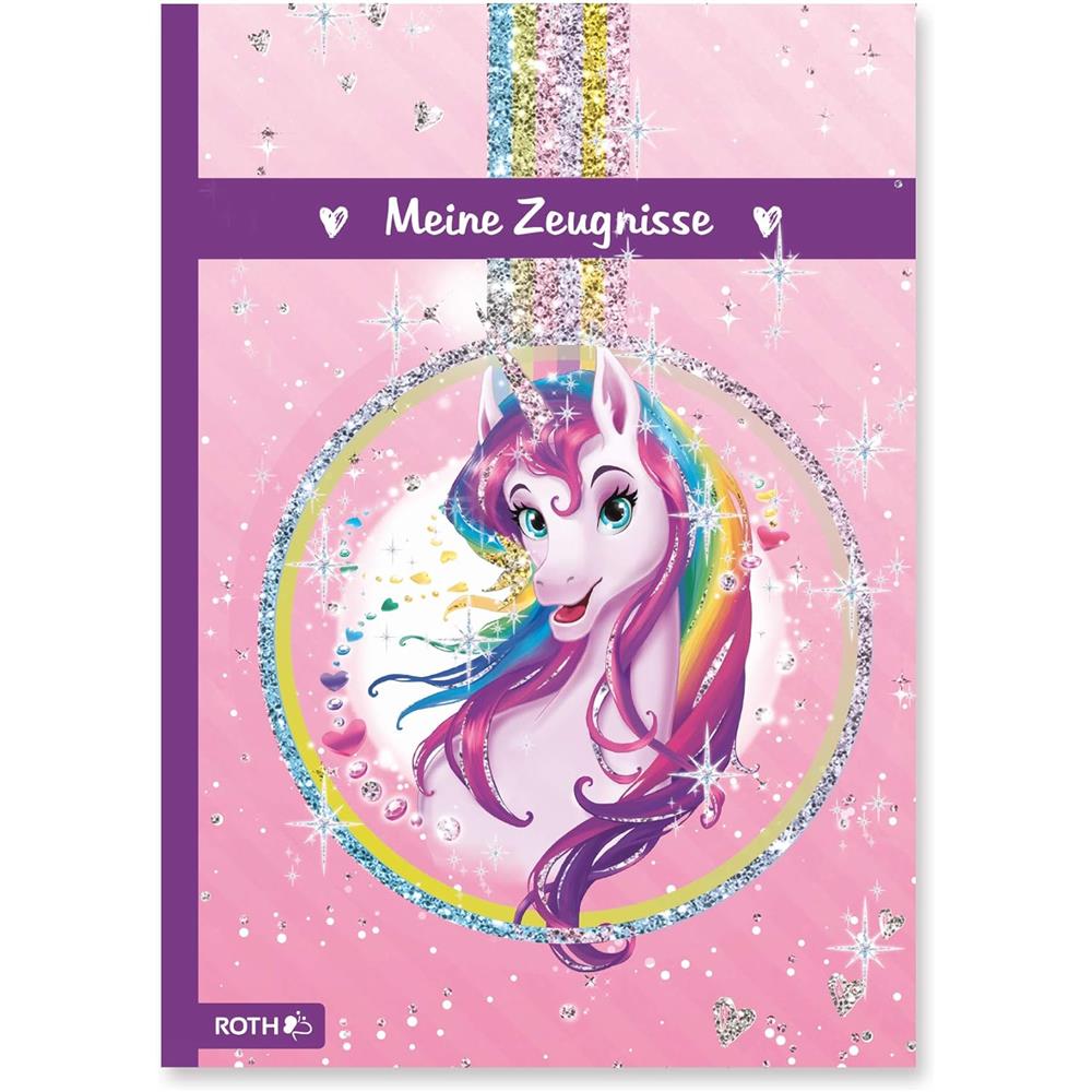 Roth Zeugnismappe Einhornportrait mit Glitzer, mit 10 A4 Klarsichthüllen