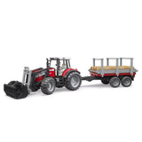 Bruder 02046 - Massey Ferguson 7480 mit Frontlader und Holztransportanhänger und 3 Baumstämmen