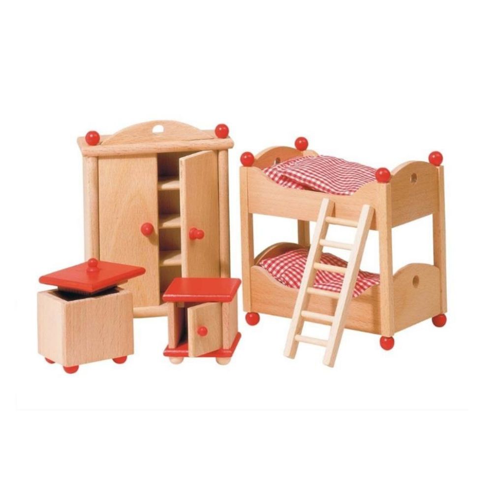 goki Puppenmöbel Kinderzimmer, 12-teiliges Puppenhauszubehör aus Holz