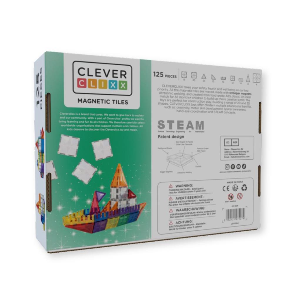 Cleverclixx Inventive Pack Intense 110 Teile + 15 GRATIS mit Glitzereffekt Limitierte Jubiläums Edition, Magnetspielzeug