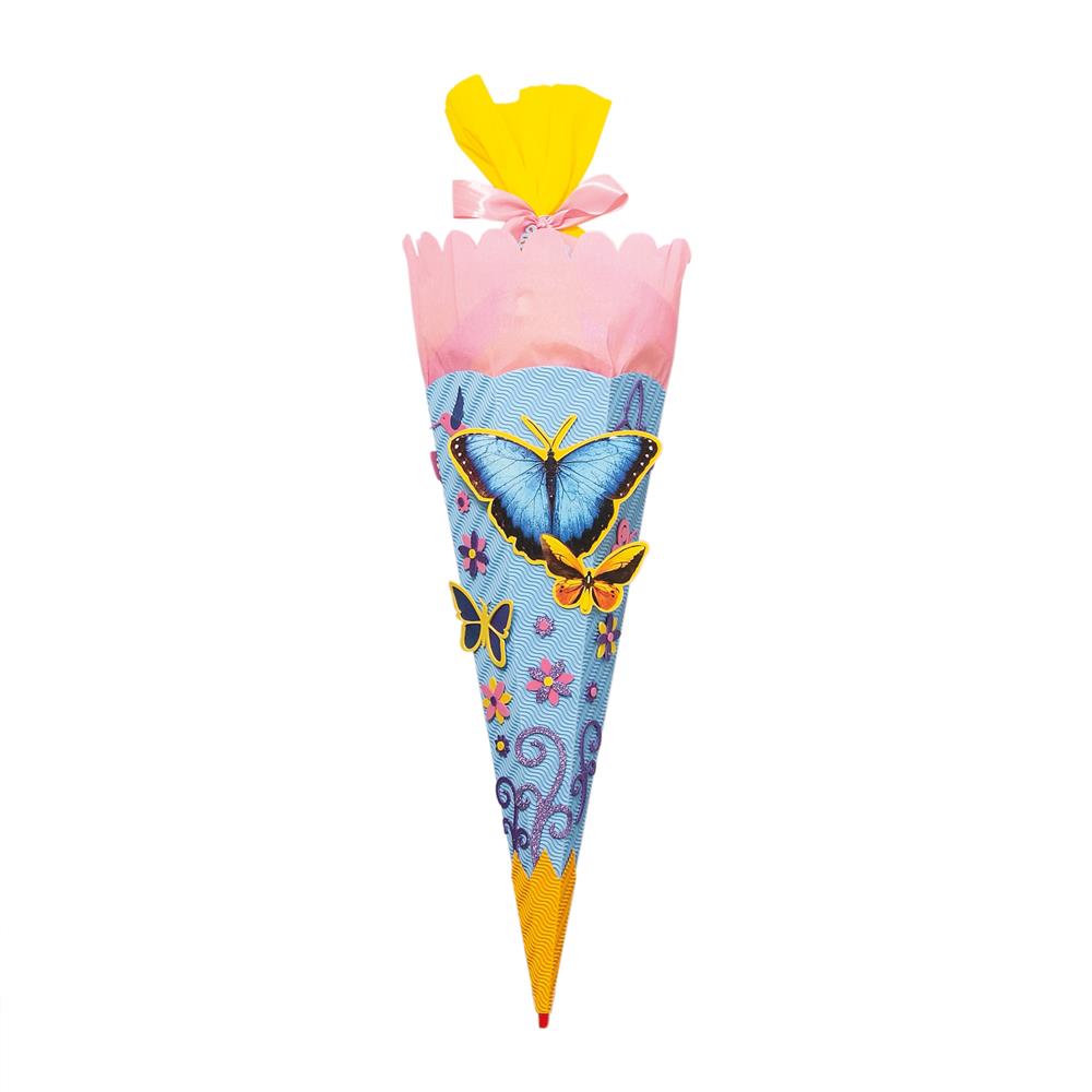 Roth Schultüte-Bastelset, Butterfly, 68cm, eckig, Rot(h)-Spitze, Kreppverschluss