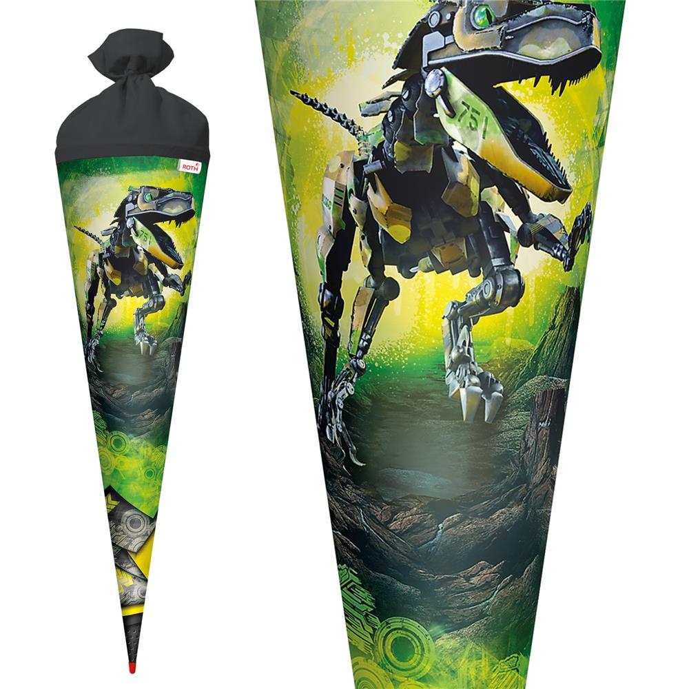 Roth Schultüte Dinosaurier Robo-Rex, 70cm, rund, Rot(h)-Spitze, Filzverschluss, Folieneffekt