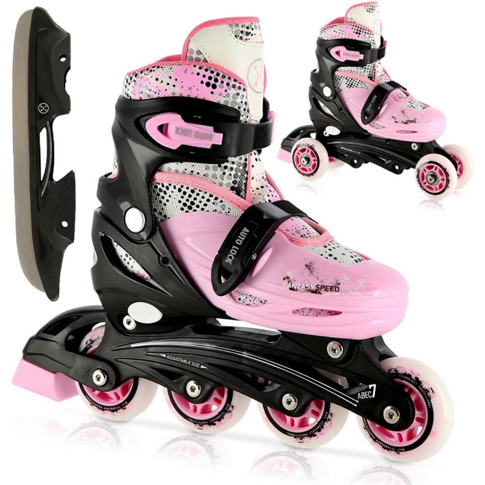 4in1 Inliner Schlittschuhe Rollschuhe Gr. 35-38, Rosa, verstellbar | NILS EXTREME NH18331