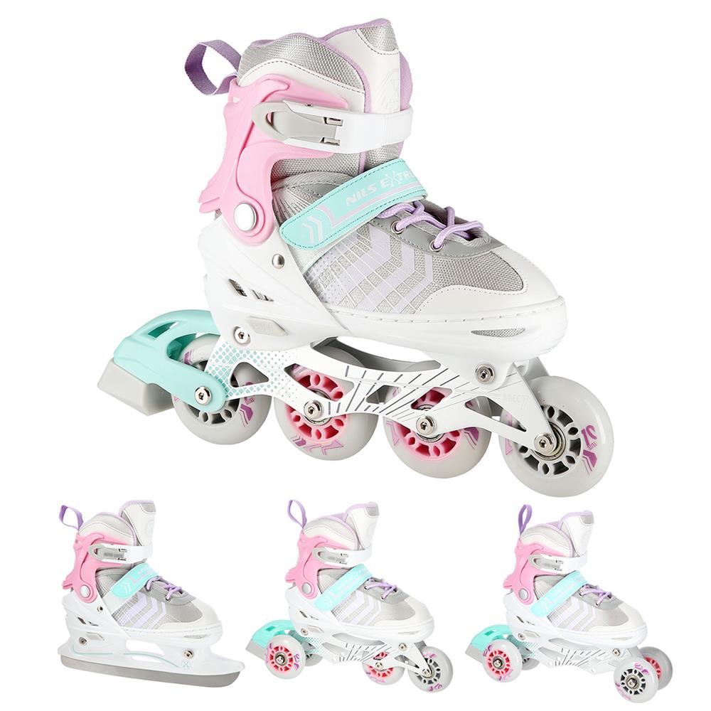 4in1 Inliner Schlittschuhe Rollschuhe Gr. 29-33, Rosa, verstellbar | NILS EXTREME NH18192
