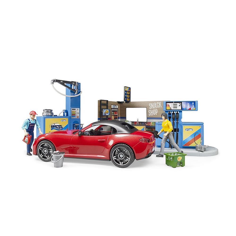 Bruder 62111 - bworld Tankstelle mit Fahrzeug und Waschplatz