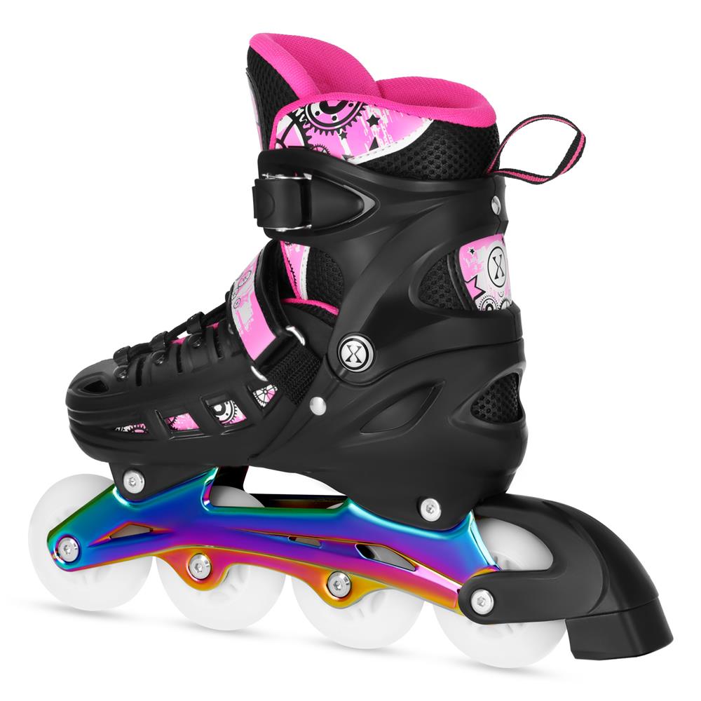 4in1 LED Inliner Schlittschuhe Rollschuhe Gr. 35-38, Pink-Rainbow, verstellbar | NILS EXTREME NH10905