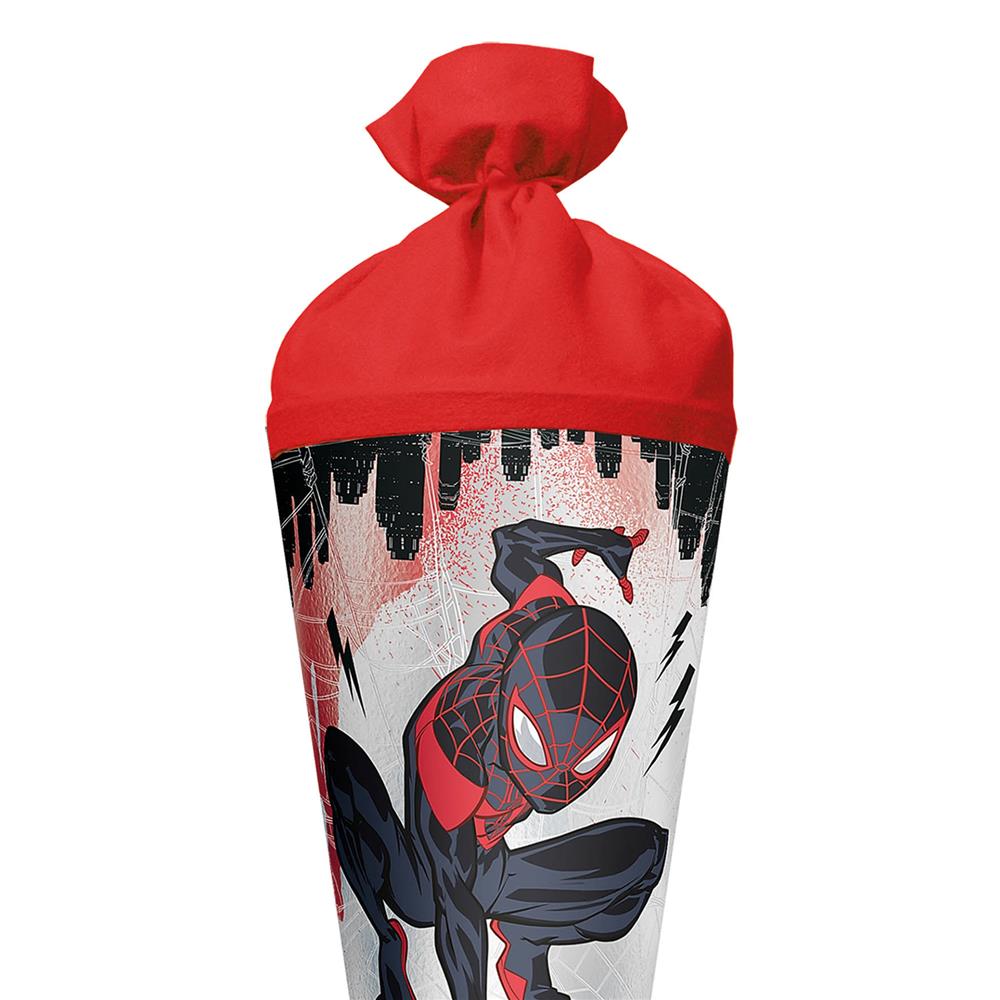 Roth Schultüte Marvel Spiderman (Miles Morales), 70cm, rund, Rot(h)-Spitze, Filzverschluss, Folieneffekt