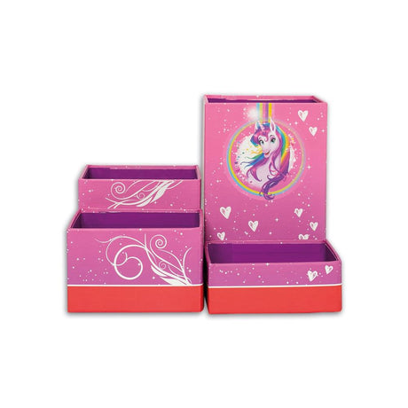 Roth Stifteköcher Set, Einhornportrait, Stiftehalter mit 4 faltbaren Boxen aus Pappe