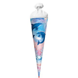Roth Schultüte Delfine, 70cm, rund, Rot(h)-Spitze, Filzverschluss, Glitter