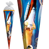 Roth Schultüte Weltraum, 85cm, eckig, Rot(h)-Spitze, Tüllverschluss (Silbertüll)