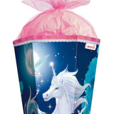 Roth Schultüte Mondscheineinhorn mit Glitter, 85cm, eckig, mit Rot(h)-Spitze und rosa Tüllverschluss