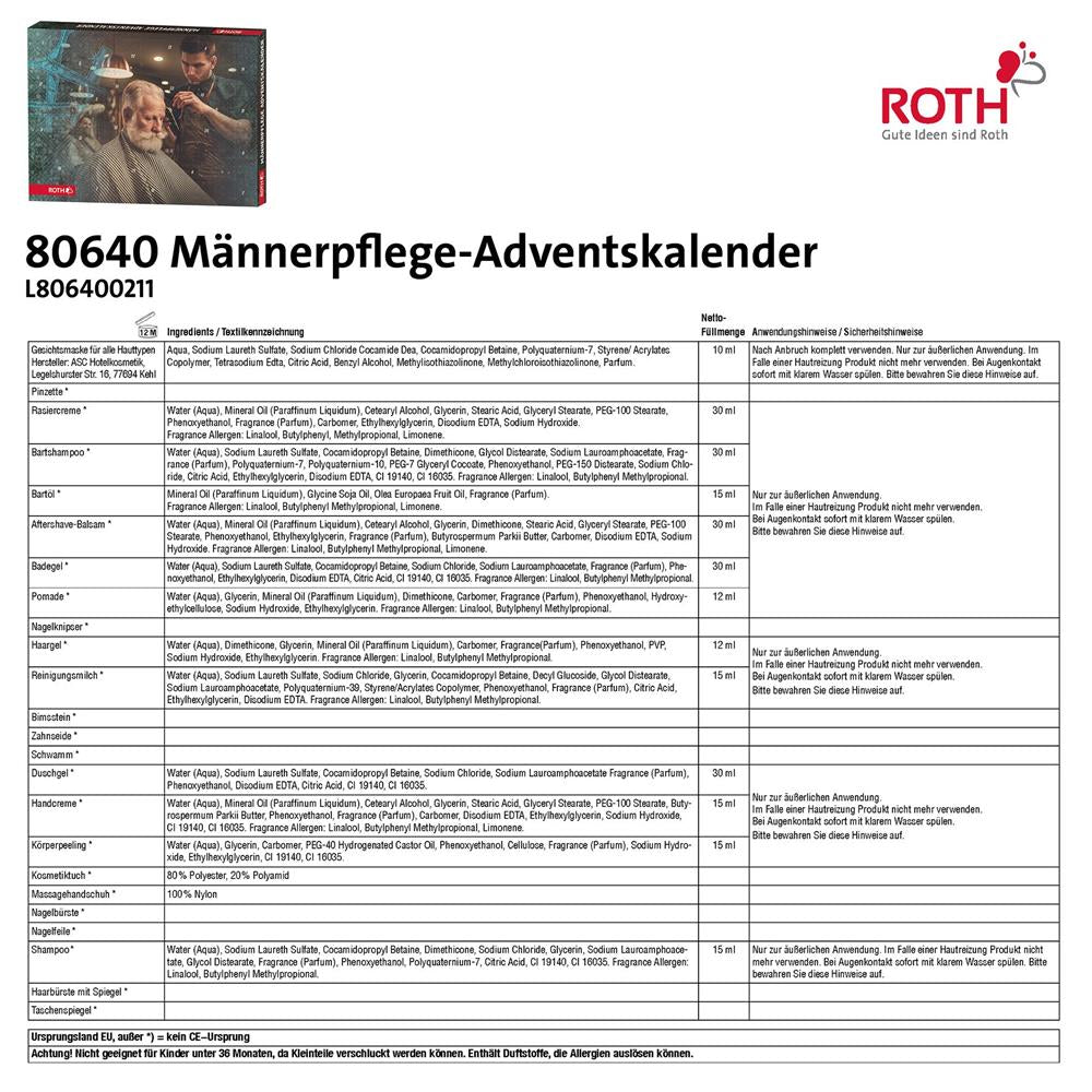 Roth Männerpflege-Adventskalender – 24 Pflegeprodukte für Bart, Haut & Haar – Geschenk für Männer