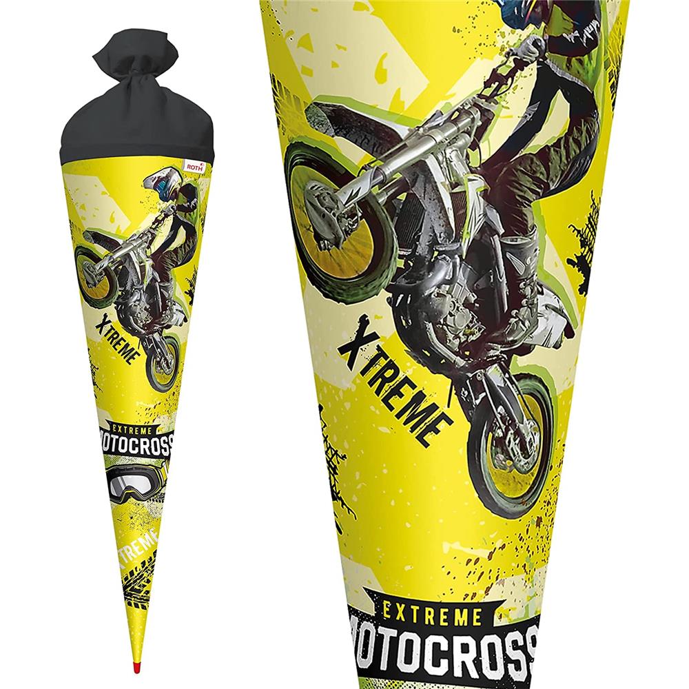 Roth Schultüte Extreme Motocross, 70cm, rund, Rot(h)-Spitze, Filzverschluss