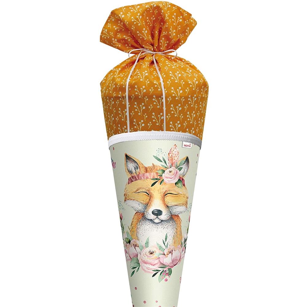 Roth Schultüte Lieblingsstück Funny Fuchs, 70cm, rund, Rot(h)-Spitze, mit Stoffverschluss
