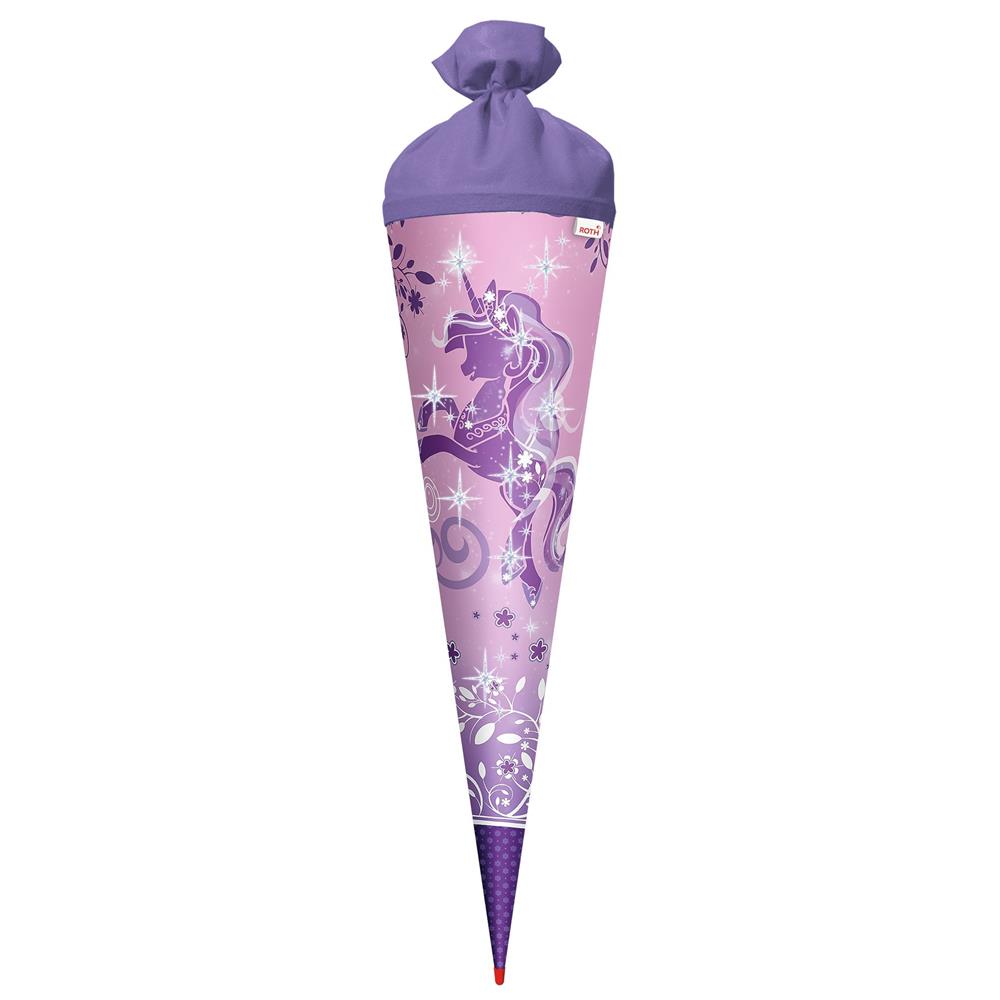 Roth Schultüte Einhorn Purple Unicorn, 70cm, rund, Rot(h)-Spitze, Filzverschluss, Glitter