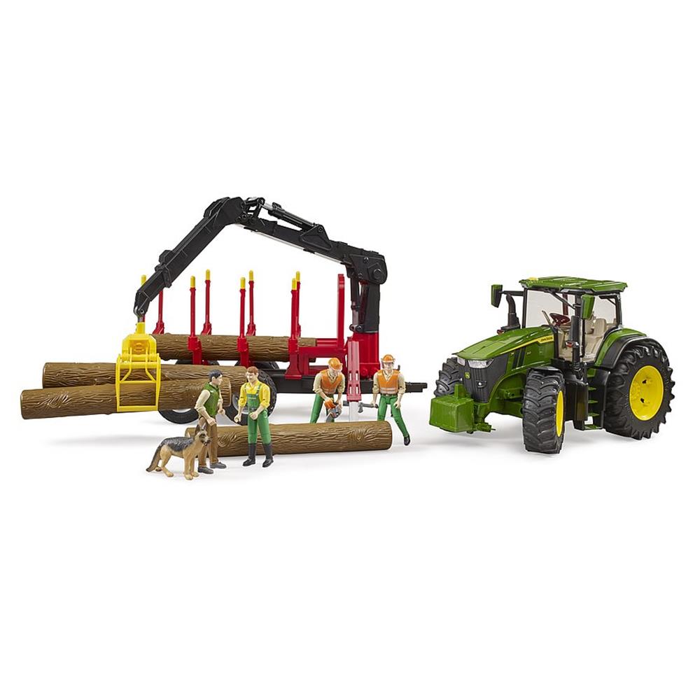 Bruder 03154 - John Deere 7R 350 mit Rückeanhänger und 4 Baumstämmen