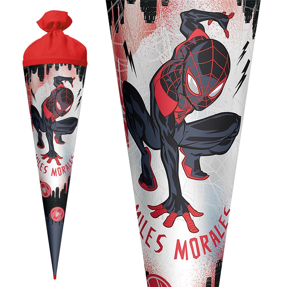 Roth Schultüte Marvel Spiderman (Miles Morales), 70cm, rund, Rot(h)-Spitze, Filzverschluss, Folieneffekt