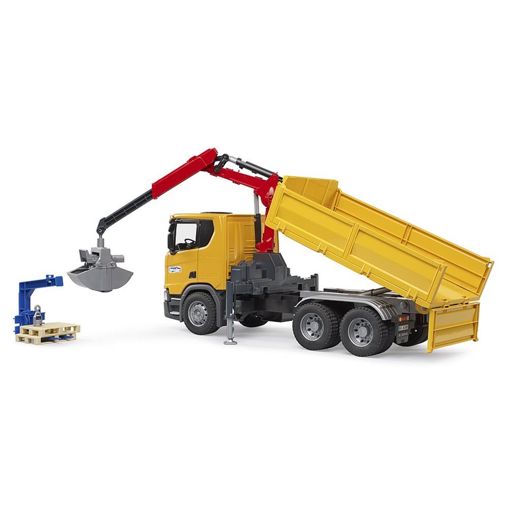 Bruder 03551 - Scania Super 560R Baustellen-LKW mit Kran und 2 Paletten, 1:16