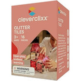 Cleverclixx Glitter Tiles Pack Transparent Rosa 16 Teile, magnetische Glitzer Bausteine, erweiterbare Sets