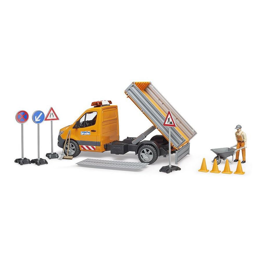 Bruder 02677 - MB Sprinter Kommunal mit Fahrer, Light + Sound Modul und Zubehör