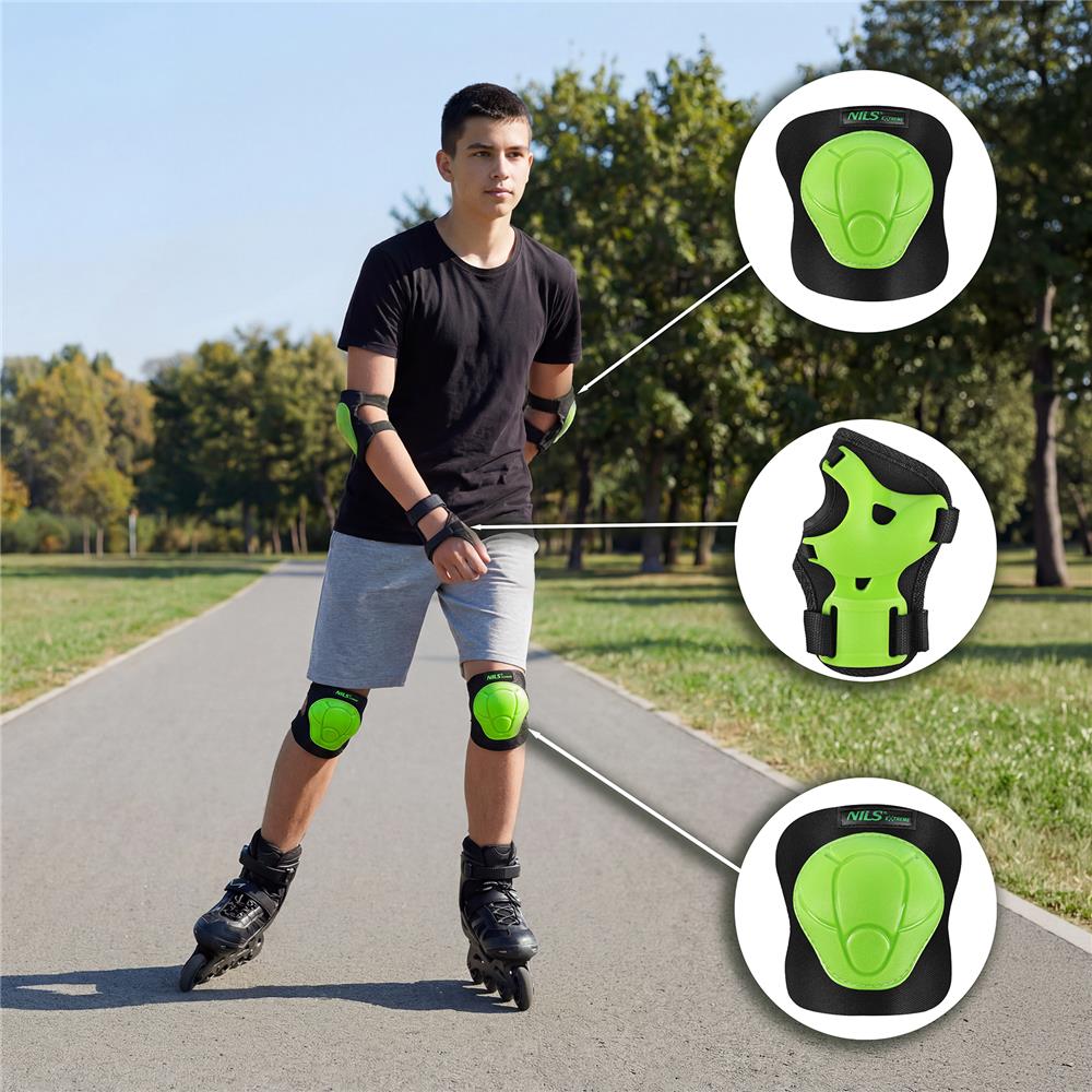 NILS EXTREME H210 Schoner-Set, Schwarz-Grün, L - Protektoren Handgelenk Ellenbogen Knie