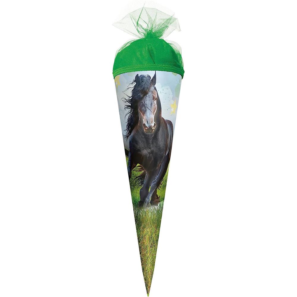 Roth Schultüte Power Pferd, 22cm, rund, Tüllverschluss