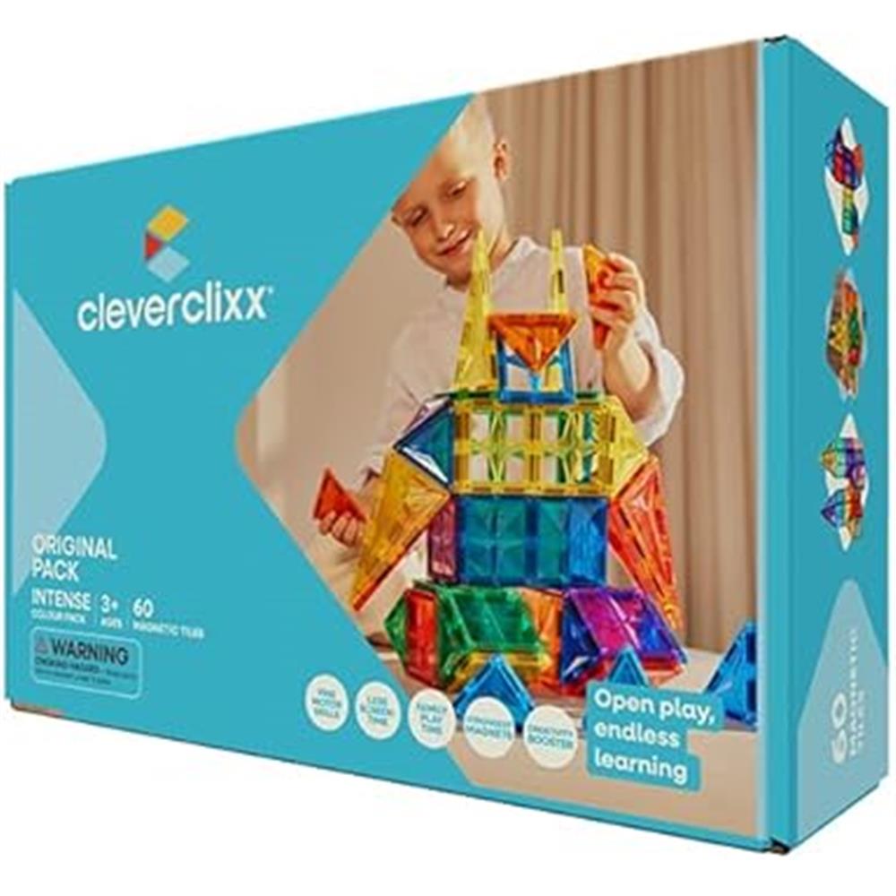 Cleverclixx Original-Bausatz in Knallfarben 60 Teile, langlebiges Magnetspielzeug, Magnetfliesen