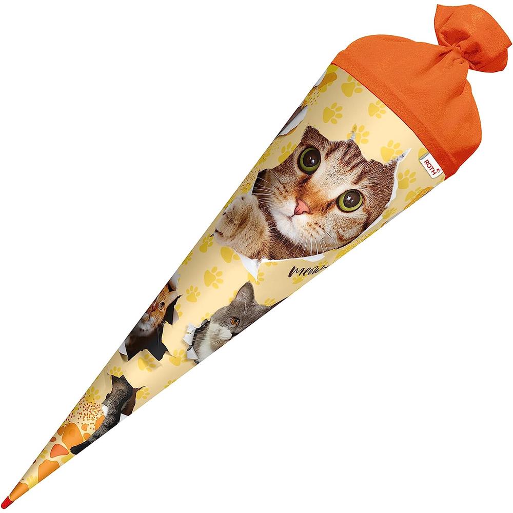 Roth Schultüte Katzenparty, 70cm, rund, Rot(h)-Spitze, Filzverschluss