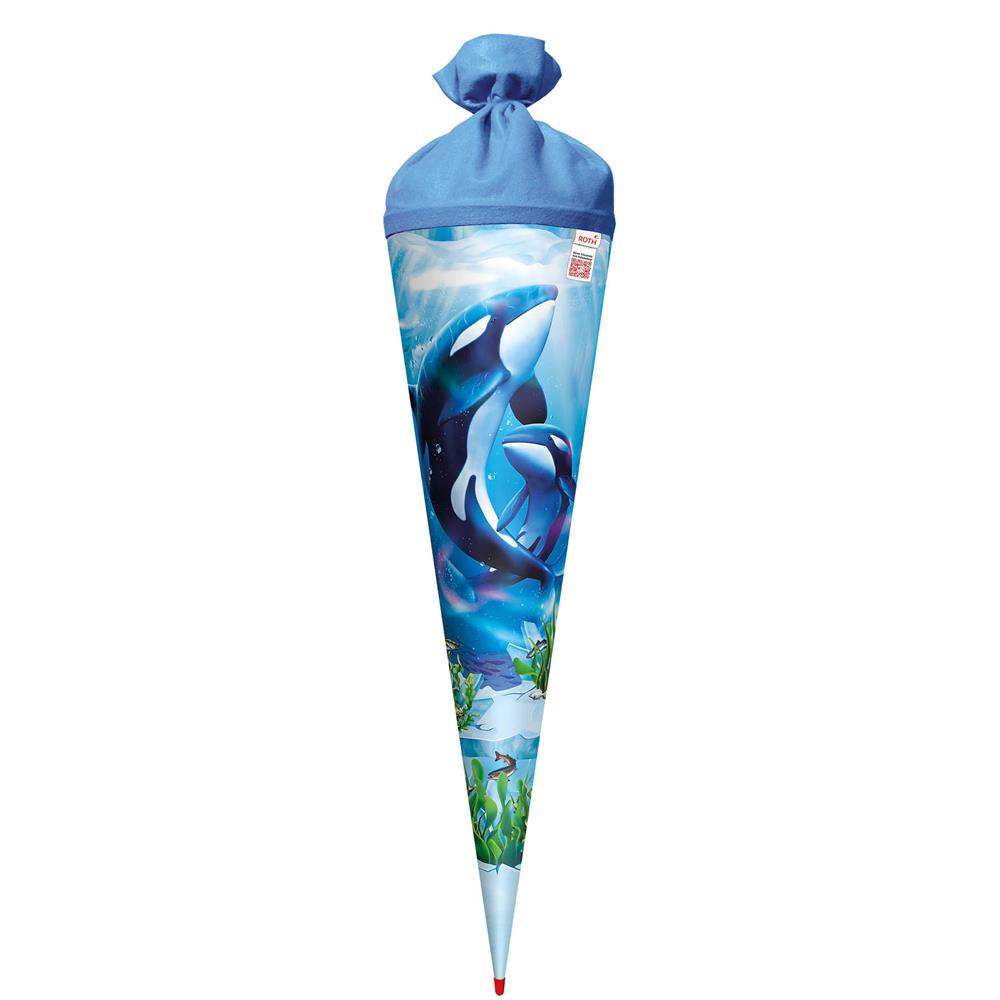 Roth Schultüte Orcas, 70cm, rund, Rot(h)-Spitze, Filzverschluss