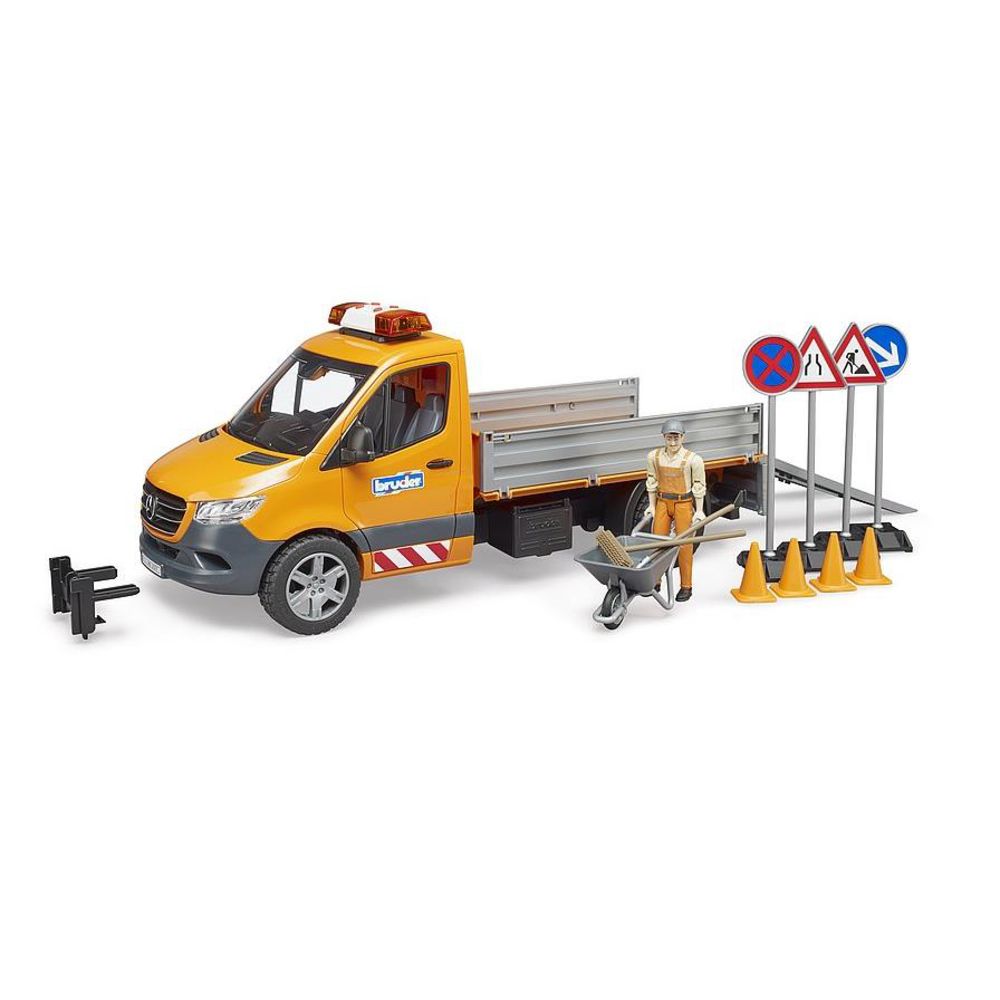 Bruder 02677 - MB Sprinter Kommunal mit Fahrer, Light + Sound Modul und Zubehör