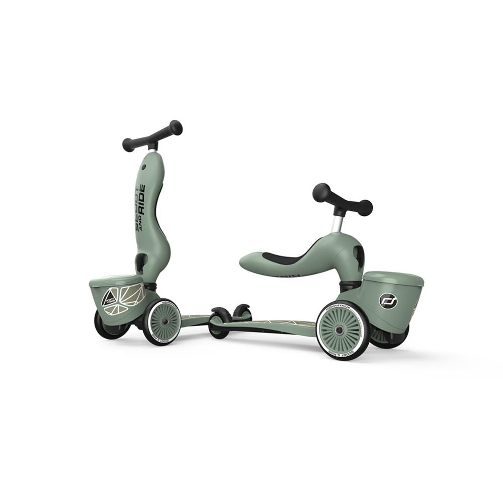 Scoot & Ride Highwaykick 1 Lifestyle, green lines - Kinderroller mit Aufbewahrungsbox