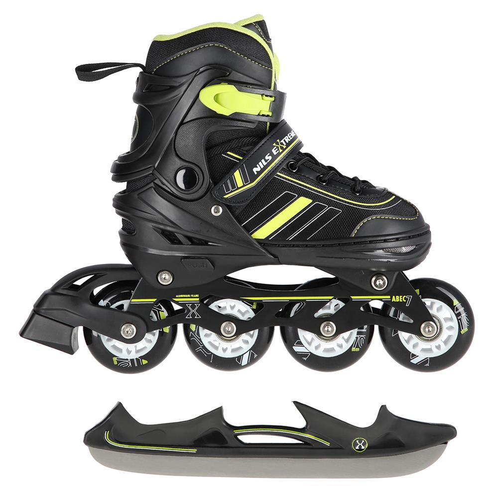 2in1 Inliner Schlittschuhe Gr. 34-38, Schwarz-Limettengrün, verstellbar | NILS EXTREME NH18191