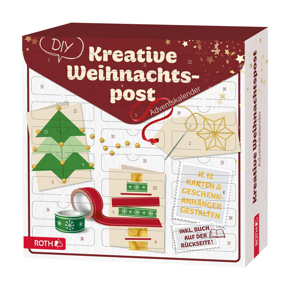 Roth Adventskalender Kreative Weihnachtspost – 24 Bastelsets für Karten & Anhänger mit Anleitung