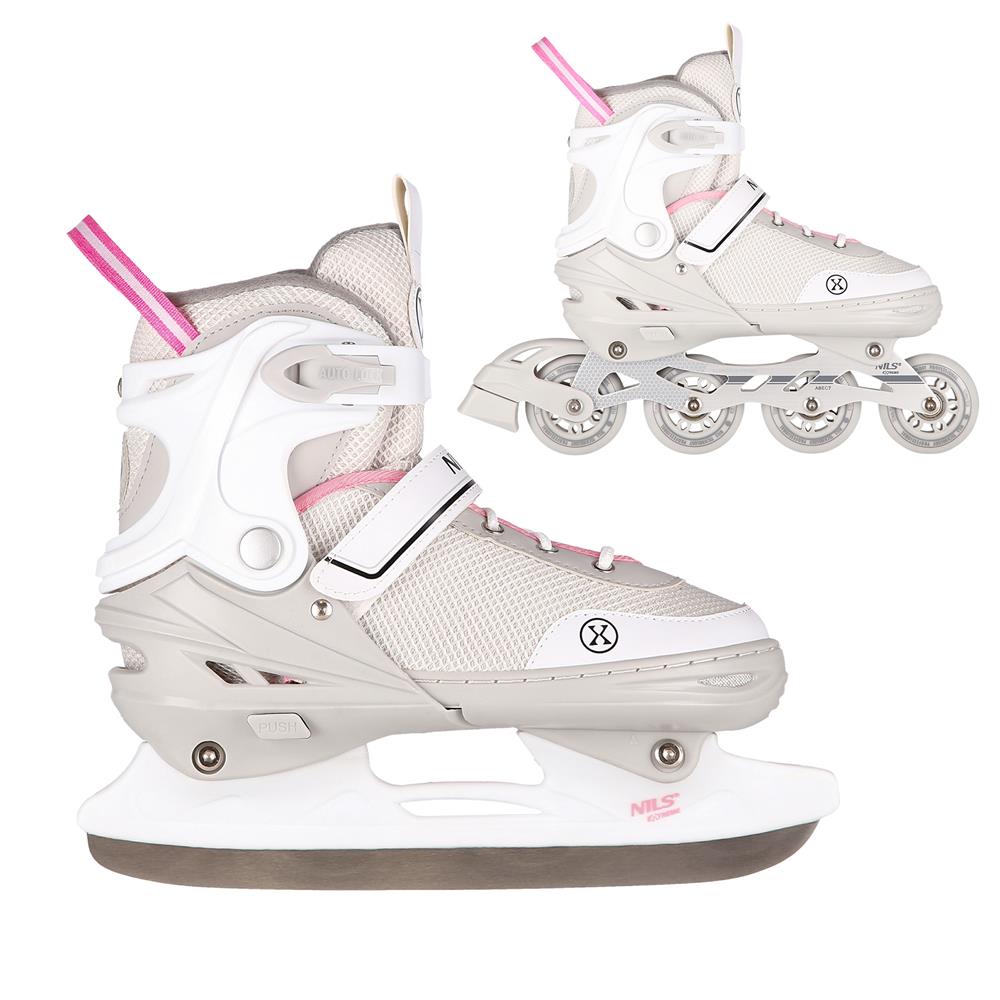 2in1 Inliner Schlittschuhe Gr. 34-38, Grau-Rosa, verstellbar | NILS EXTREME NH18188A