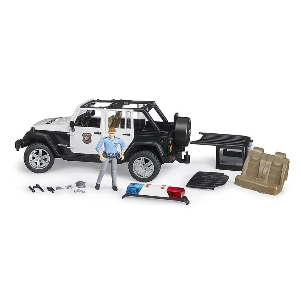 Bruder 02526 - Jeep Wrangler Rubicon Unlimited Polizeifahrzeug mit Polizist und Ausstattung
